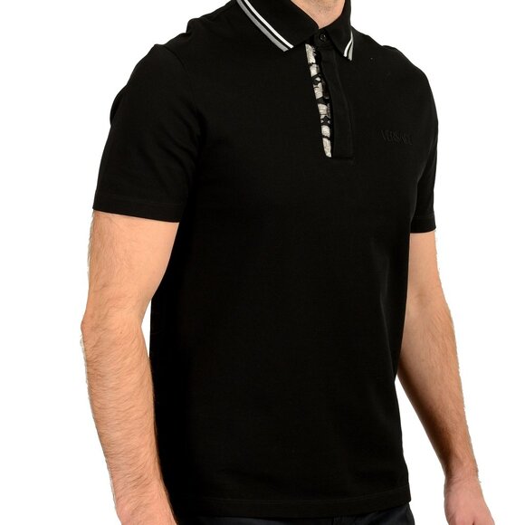 Versace Men's Black Logo Embroidery Short Sleeve Polo Shirt US 3XL IT 58 - Picture 2 of 6